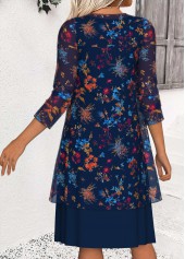 Ditsy Floral Print Tummy Coverage Navy Dress and Cardigan
