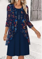 Ditsy Floral Print Tummy Coverage Navy Dress and Cardigan