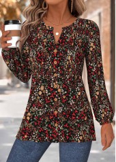 Floral Print Peplum Multi Color Long Sleeve Blouse