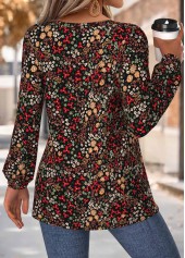 Floral Print Peplum Multi Color Long Sleeve Blouse