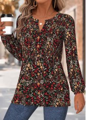 Floral Print Peplum Multi Color Long Sleeve Blouse
