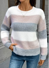 Striped Tummy Coverage Light Pink Long Sleeve Sweater