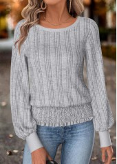 Tummy Coverage Grey Long Sleeve Round Neck T Shirt