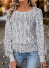 Tummy Coverage Grey Long Sleeve Round Neck T Shirt