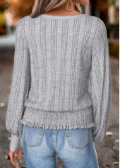 Tummy Coverage Grey Long Sleeve Round Neck T Shirt