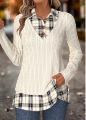 Plaid Tummy Coverage Beige Fake Two Piece Twinset