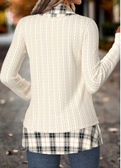 Plaid Tummy Coverage Beige Fake Two Piece Twinset