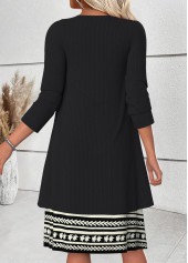 Floral Print Tummy Coverage Black Dress and Cardigan