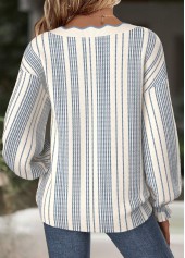 Striped Tummy Coverage Beige Long Sleeve V Neck Sweatshirt