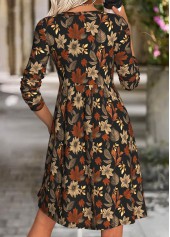 Leaf Print Tummy Coverage Multi Color Long Sleeve Dress