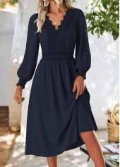 Tummy Coverage Navy Long Sleeve V Neck Dress