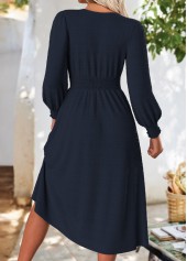 Tummy Coverage Navy Long Sleeve V Neck Dress