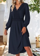 Tummy Coverage Navy Long Sleeve V Neck Dress