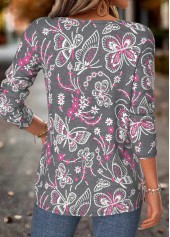 Butterfly Print Tummy Coverage Dark Grey Marl T Shirt