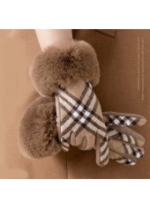 Light Coffee Wrist Plaid Warming Full Finger Gloves