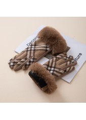 Light Coffee Wrist Plaid Warming Full Finger Gloves