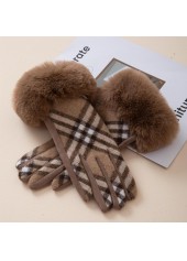 Light Coffee Wrist Plaid Warming Full Finger Gloves