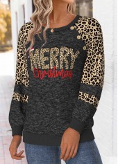 Christmas Tummy Coverage Black Long Sleeve Round Neck Sweatshirt