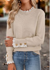 Tummy Coverage Light Camel Long Sleeve Round Neck Sweater