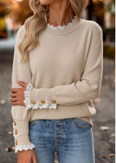 Tummy Coverage Light Camel Long Sleeve Round Neck Sweater