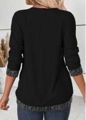 Tummy Coverage Black Long Sleeve Draped Neck T Shirt