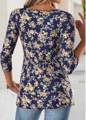 Floral Print Tummy Coverage Navy Long Sleeve T Shirt