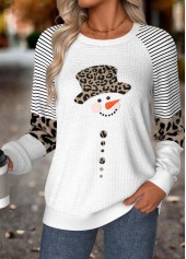 Snowman Print Tummy Coverage White Long Sleeve Sweatshirt