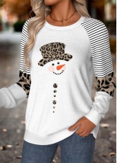 Snowman Print Tummy Coverage White Long Sleeve Sweatshirt