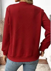 Button Wine Red Long Sleeve Asymmetrical Neck Sweatshirt