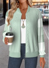Plaid Tummy Coverage Light Green Long Sleeve Jacket