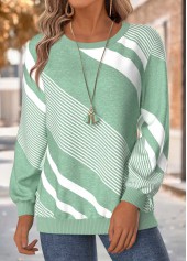 Geometric Print Tummy Coverage Mint Green Long Sleeve Sweatshirt
