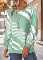 Geometric Print Tummy Coverage Mint Green Long Sleeve Sweatshirt