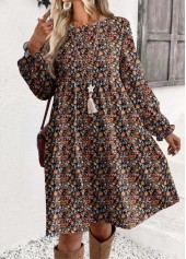 Ditsy Floral Print Multi Color Short Long Sleeve Dress