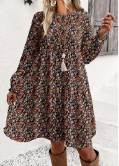 Ditsy Floral Print Multi Color Short Long Sleeve Dress