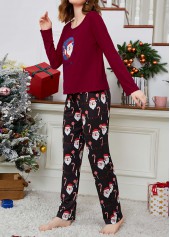 Christmas Wine Red Round Neck Lounge Top and Pants