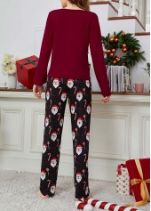 Christmas Wine Red Round Neck Lounge Top and Pants