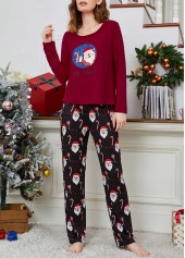 Christmas Wine Red Round Neck Lounge Top and Pants