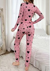 Heart Print Pink Round Neck Lounge Top and Pants