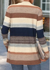 Striped Curved Hem Multi Color Long Sleeve Knit Cardigan