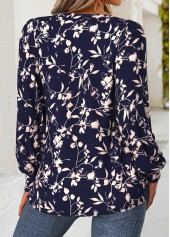 Floral Print Tummy Coverage Navy Long Sleeve T Shirt