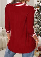 Christmas Striped Tummy Coverage Wine Red T Shirt