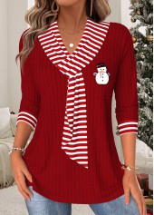 Christmas Striped Tummy Coverage Wine Red T Shirt