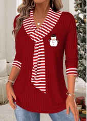 Christmas Striped Tummy Coverage Wine Red T Shirt