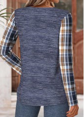 Plaid Tummy Coverage Navy Long Sleeve T Shirt