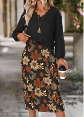 Floral Print Tummy Coverage Black Dress and Cover Up
