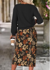 Floral Print Tummy Coverage Black Dress and Cover Up