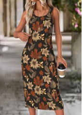 Floral Print Tummy Coverage Black Dress and Cover Up