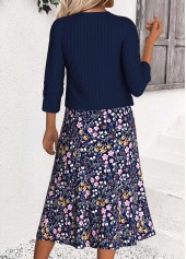Leaf Print Tummy Coverage Navy Dress and Cardigan