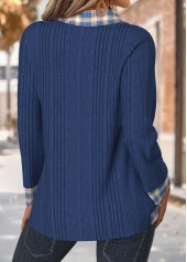 Plaid Tummy Coverage Navy Long Sleeve T Shirt