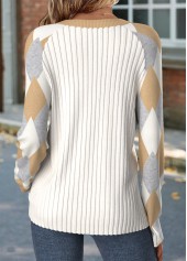 Geometric Print Tummy Coverage Beige Long Sleeve T Shirt